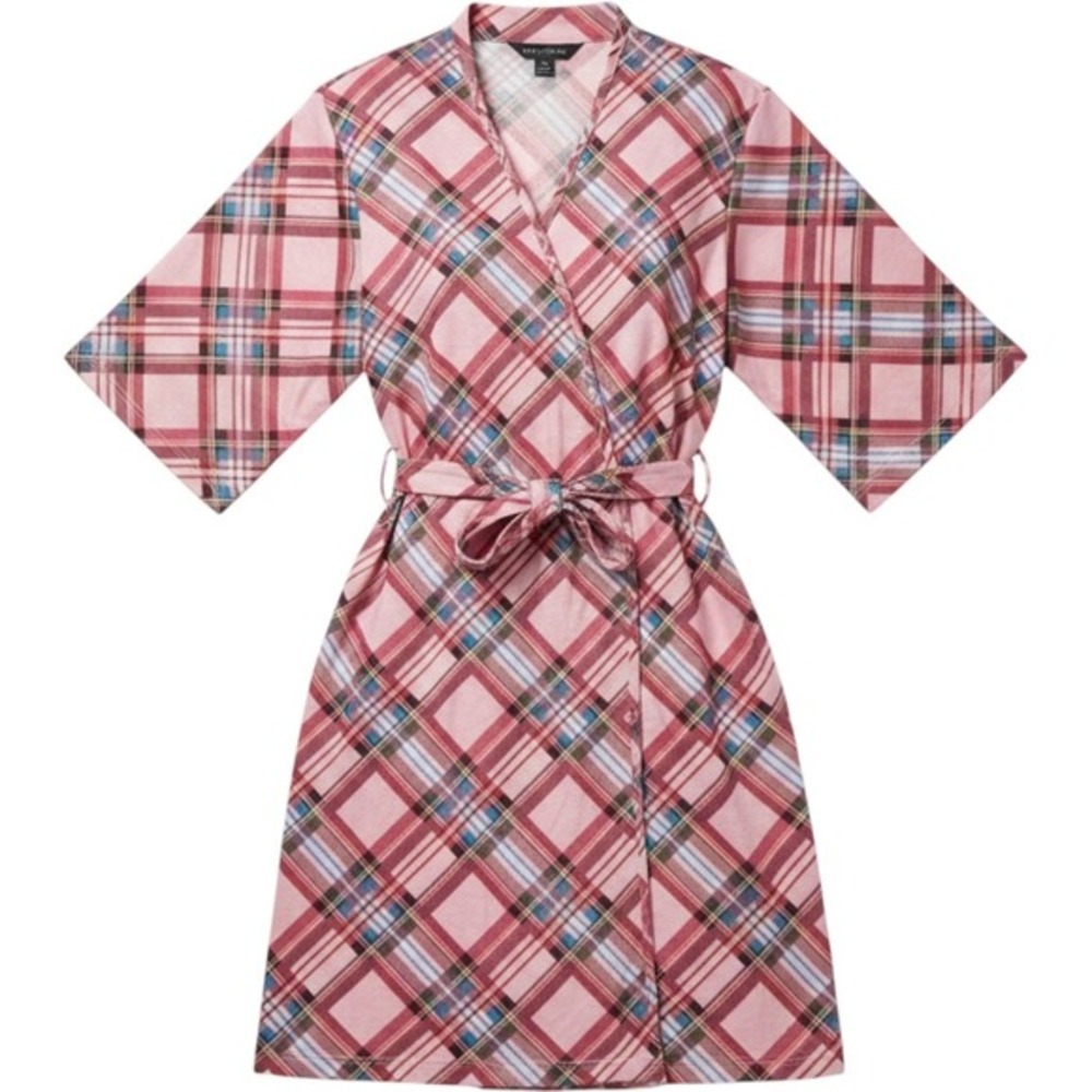 ModCloth Pink Plaid Wrap Robe Kimono Bathrobe Loungewear Knee Length Size‎ L/XL